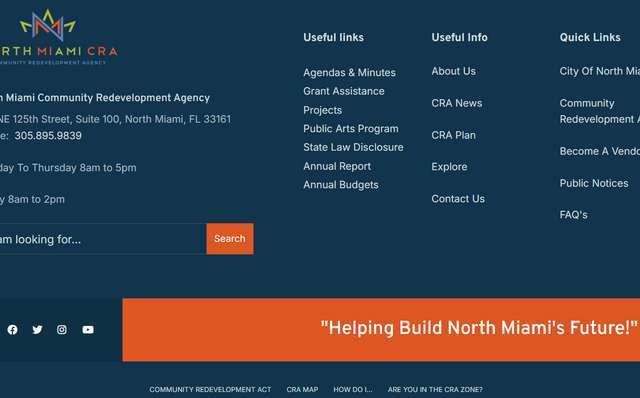Screenshot of the North Miami Community Redevelopment Agency website